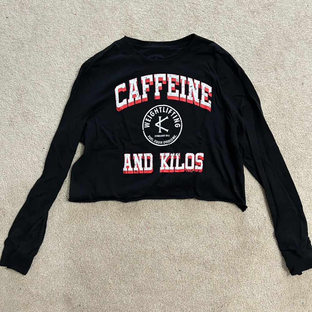 Caffeine and Kilos long sleeve crop top, size Medium, black